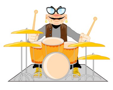 Müzik enstrümanı için şık adam davulcu. Vektör çizim