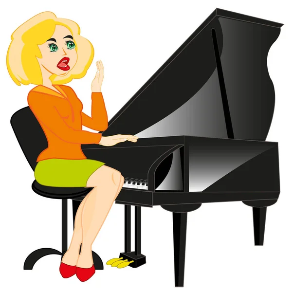 Ilustración vectorial de la niña tocando el piano — Vector de stock