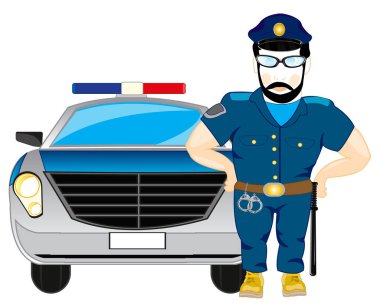 Polis onun araba flasher ile yanında. Vektör çizim