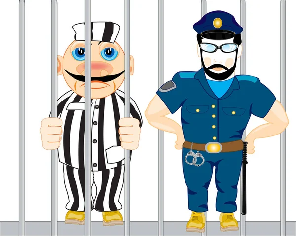 Cartone animato concluso per reticolo e guardia di polizia — Vettoriale Stock