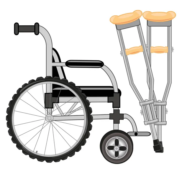 Vector illustration of the invalid s sidercar and crutches — Stock Vector