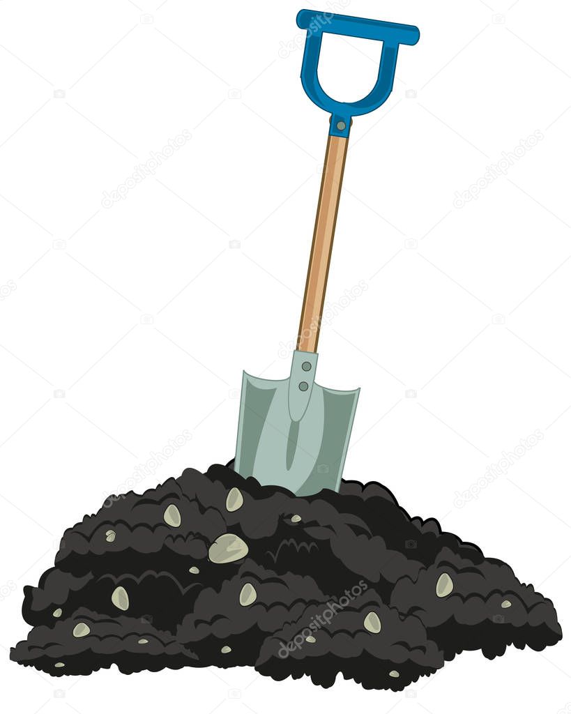 Vector illustration worker tools shovel and heap of the land