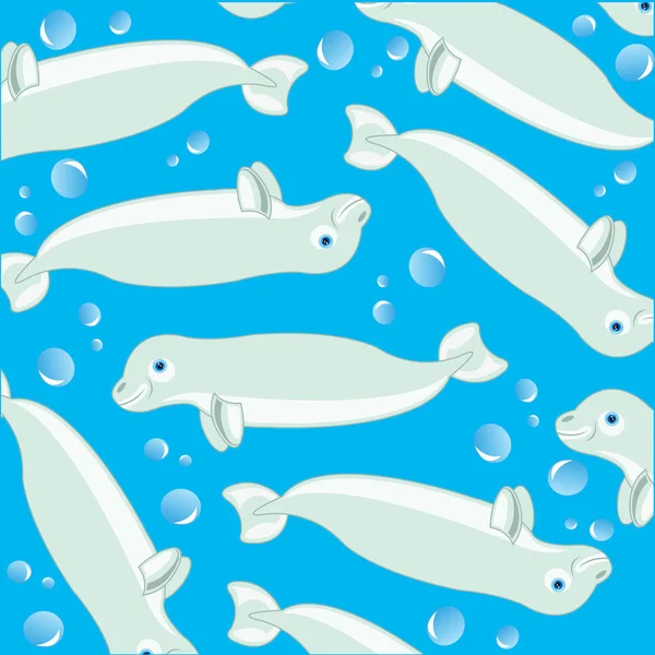 White whale decorative pattern on turn blue background — Stock Vector