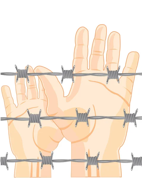 Ruce lidu za ostnatým drátem — Stockový vektor
