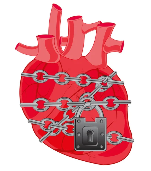 Coração da pessoa trancada na fechadura do celeiro — Vetor de Stock