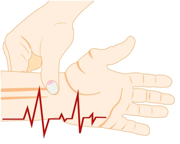 A medição do pulso na mão no fundo branco é isolada —  Vetores de Stock