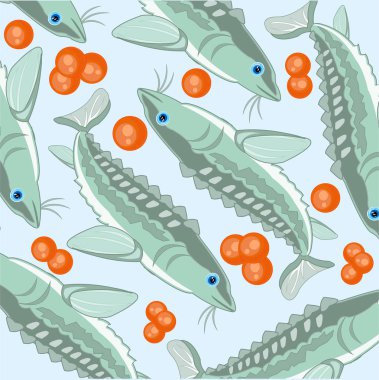 Balık mersin balığı ve Roes dekoratif deseni vektör Illustration