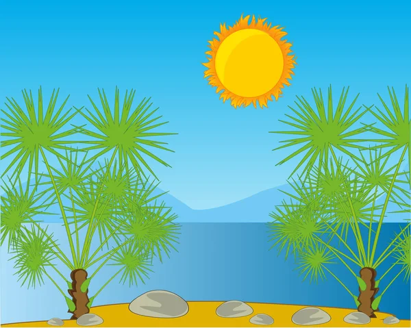 Тропический ландшафт теплый южная эпидемия смерти и пальмы — стоковый вектор