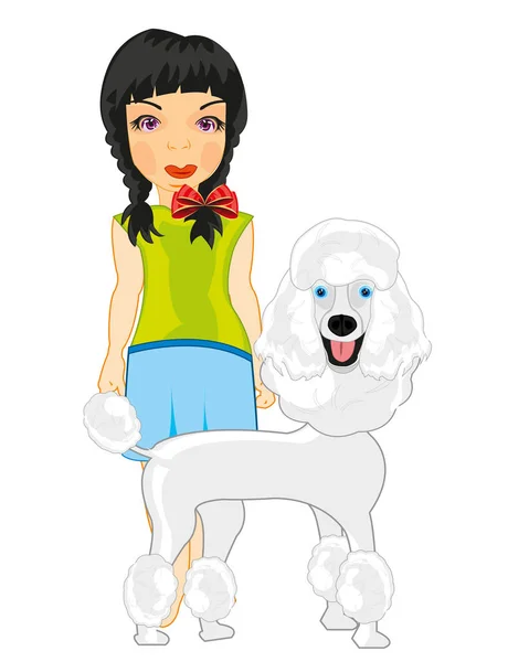 Girl teenager with dog of the sort poodle — Stock Vector