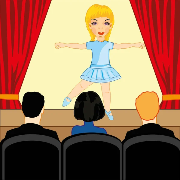 Menina bailarina emerge na sala comum antes do espectador — Vetor de Stock