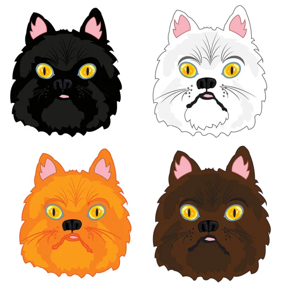 cabeças de gatos coloridos bonitos, rostos de gatinho, padrão sem emenda de  vetor. personagens de desenhos animados de animais de estimação gatinho  engraçados com emoções, textura para tecido, papel de parede, papel