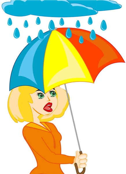 Girl with umbrella in hand under rain — 스톡 벡터