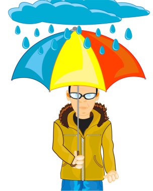 Yağmurda şemsiyeli vektör illüstrasyoncular