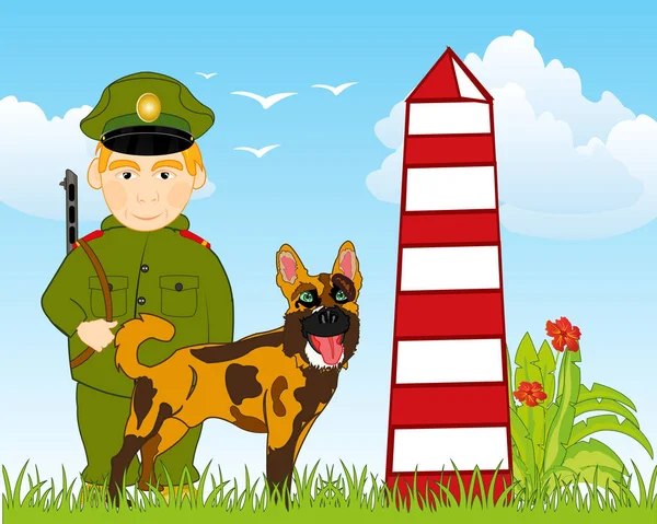 Soldatenes grensevakter på post med offisiell hund – stockvektor