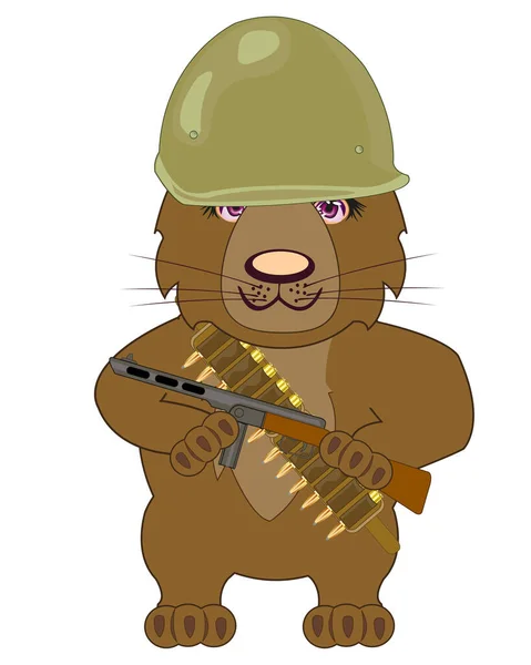 Tecknad björn med vapen och hjälm — Stock vektor