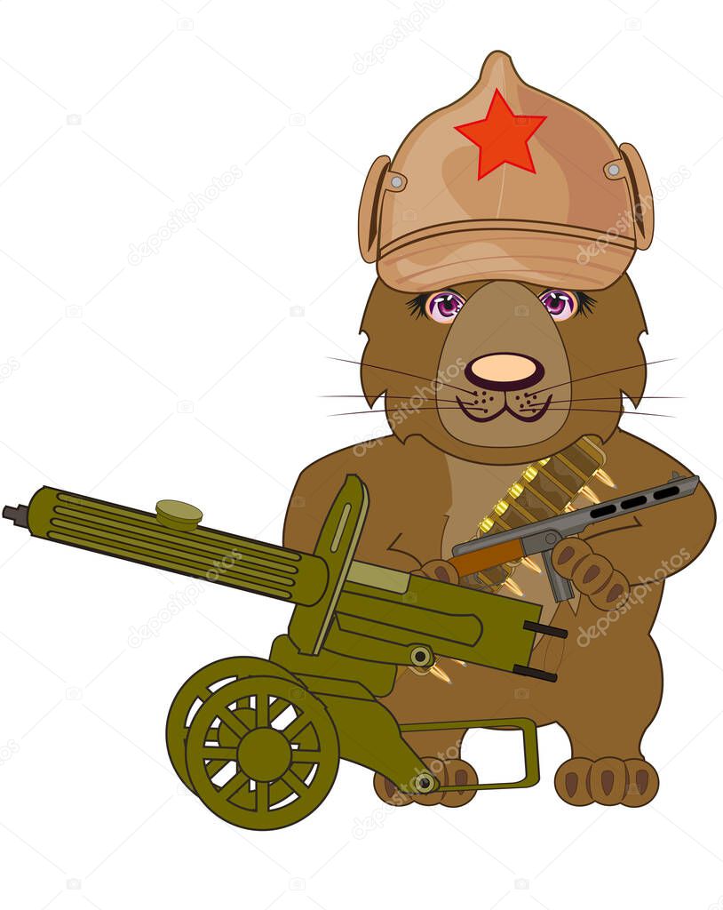 Russian bear revolutionary with machine gun cartoon