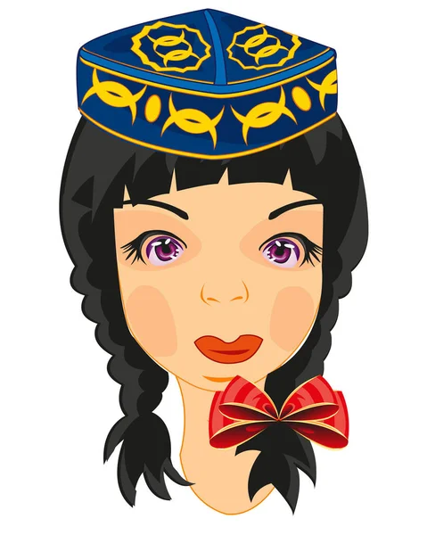 Vektorová Ilustrace Mladé Dívky Uzbecké Národní Čelence — Stockový vektor