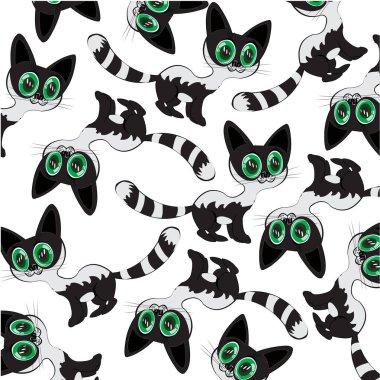 Beyaz arkaplanda siyah kedi dekoratif deseni