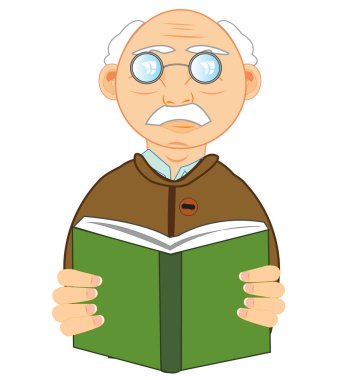 Elinde kitapla yaşlı bir adam.