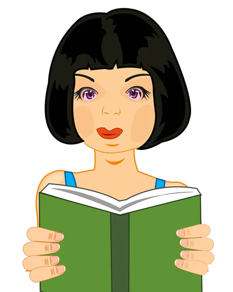 Making look younger beautiful girl reads book — Stock Vector