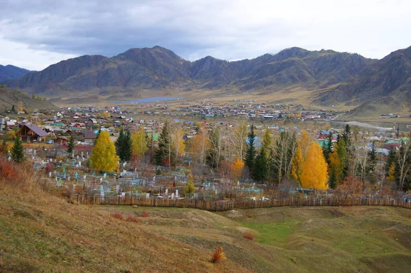 Type on village by autumn in mountain — Stock Photo, Image