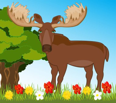 Doğanın yıl manzarası ve daha büyük boynuzlu hayvan geyiği.