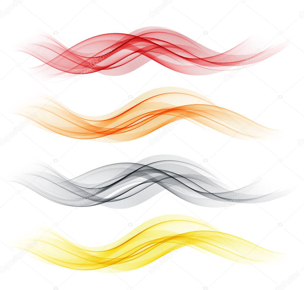 set of abstract color wave smoke transparent wavy design