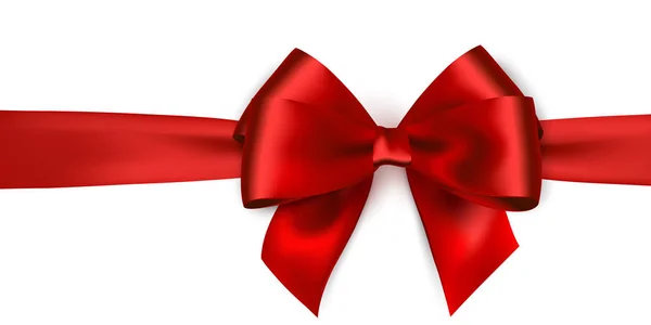 Shiny red satin ribbon on white background. Vector bow and red ribbon. — Stock Vector