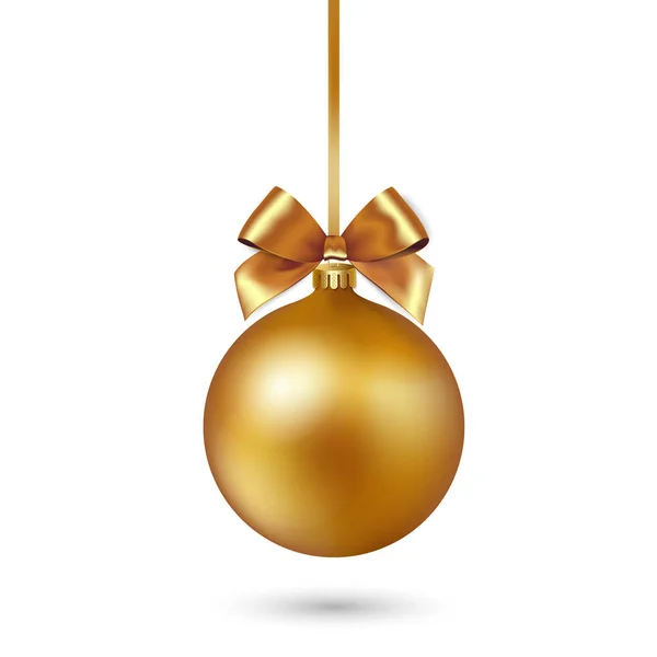 Gold Christmas ball with ribbon and bow on white background. Vector illustration. — Stock Vector