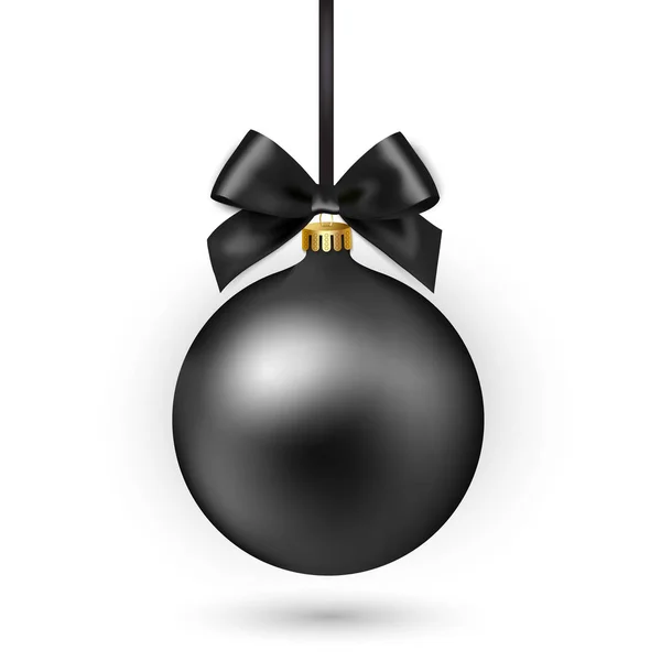 Black Christmas ball with ribbon and bow on white background. Vector illustration. — Stock Vector