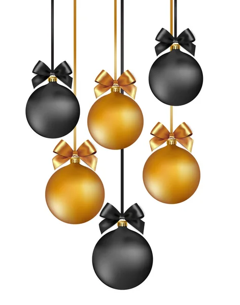 Christmas background with gold and black evening baubles — Stock Vector
