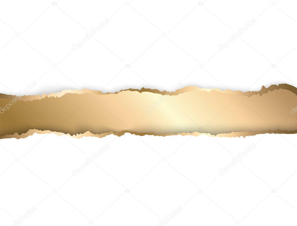 Gold and white torn paper. Template background