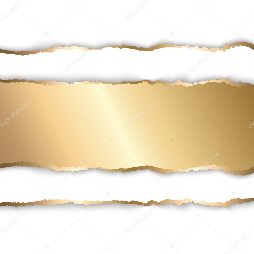 Gold and white torn paper. Template background