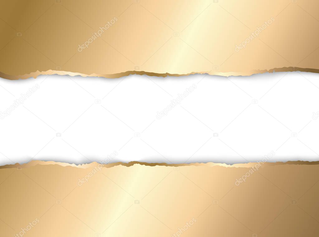 Gold and white torn paper. Template background