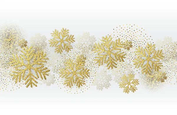 Vector Christmas card with gold snowflakes and glitter — Stock Vector