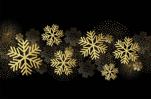 Altın kar taneleri ve parıltılı Noel kartı — Stok Vektör