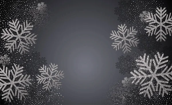 Vector Χριστουγεννιάτικη κάρτα με χρυσές νιφάδες χιονιού και glitter — Διανυσματικό Αρχείο