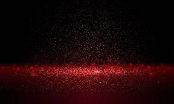 Siyah arkaplandaki lüks kırmızı altın parıltılı parçacıklar. Kırmızı parlayan ışıklar sihirli efektler. Parıltı, vektör illüstrasyonu. — Stok Vektör