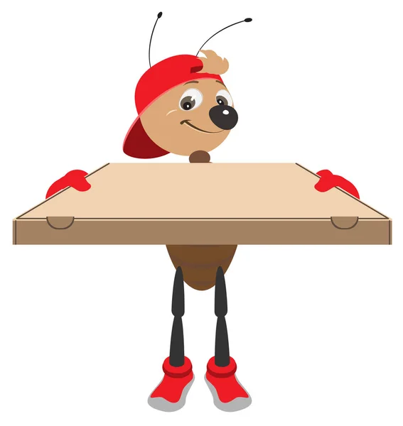 Γρήγορη Παράδοση Της Πίτσας Μυρμήγκι Courier Κατέχει Κουτί Από Χαρτόνι — Διανυσματικό Αρχείο