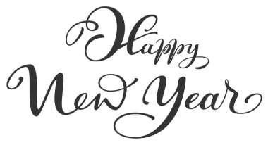 Metin yazı mutlu yeni yıl süslü el yazısı. Beyaz vektör illüstrasyon izole