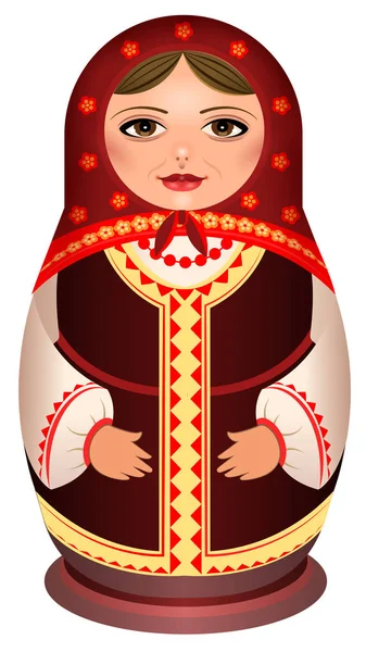 妇女在围巾国家象征俄罗斯娃娃 在白色矢量图上隔离 — 图库矢量图片
