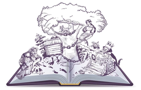 Puşkin Rus Tales kitap Illustration açın. Beyaz izole vektör