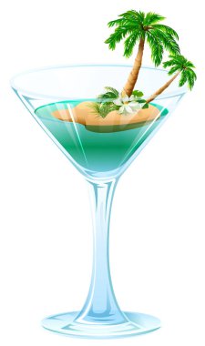 Yaz kokteyl tropik ada palmiye ağacı ile yenileniyor. Beyaz vektör çizgi film illüstrasyon izole