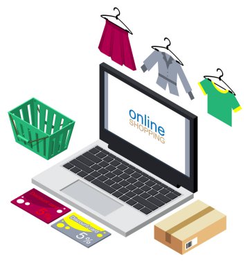 Online alışveriş konsept illüstrasyon. Satın alma internet elbise