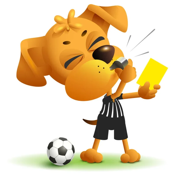 Arbitre Chien Montre Carton Jaune Violation Des Règles Jouant Football — Image vectorielle