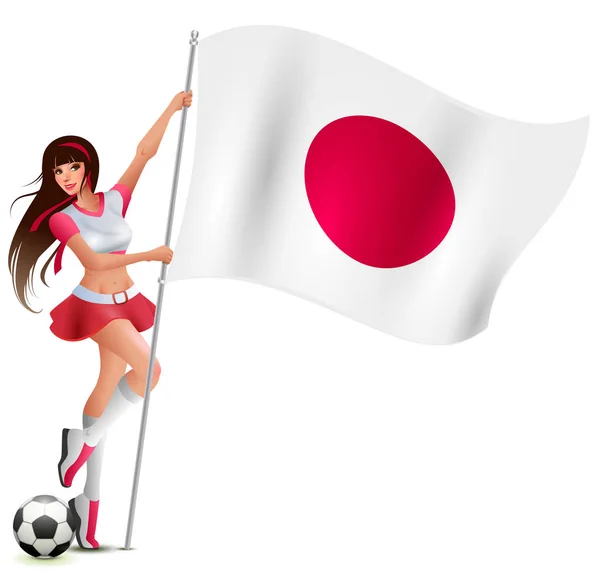 Linda Jovem Menina Segurando Bandeira Japão Líder Torcida Time Futebol — Vetor de Stock