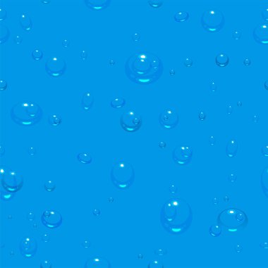 Gazlı su damlaları çiy. Kesintisiz mavi arka plan. Vektör çizim