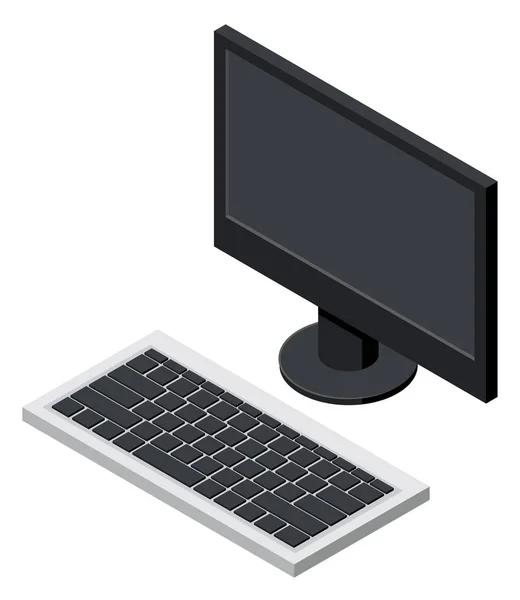 Desktop Computer Monitor Keyboard Isometric Icon Isolated White Vector Illustration — Stock Vector