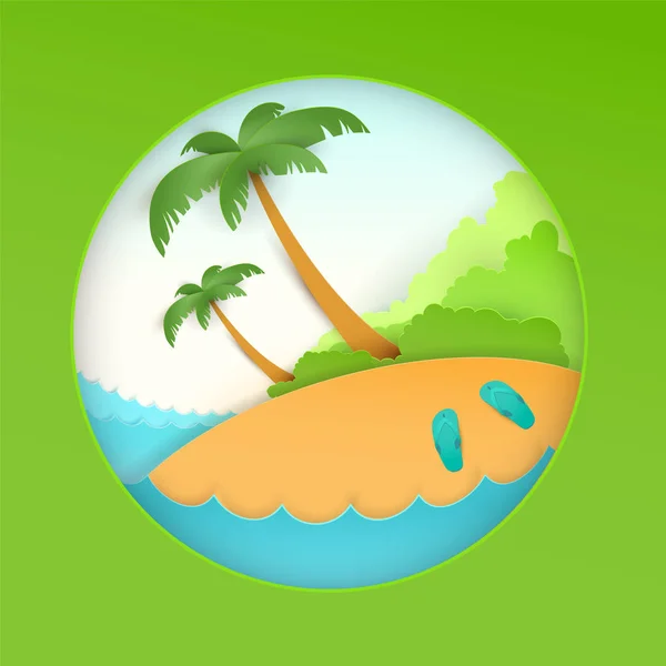 Yaz plaj tatil tatil. Deniz, palmiye ağacı ve kum — Stok Vektör