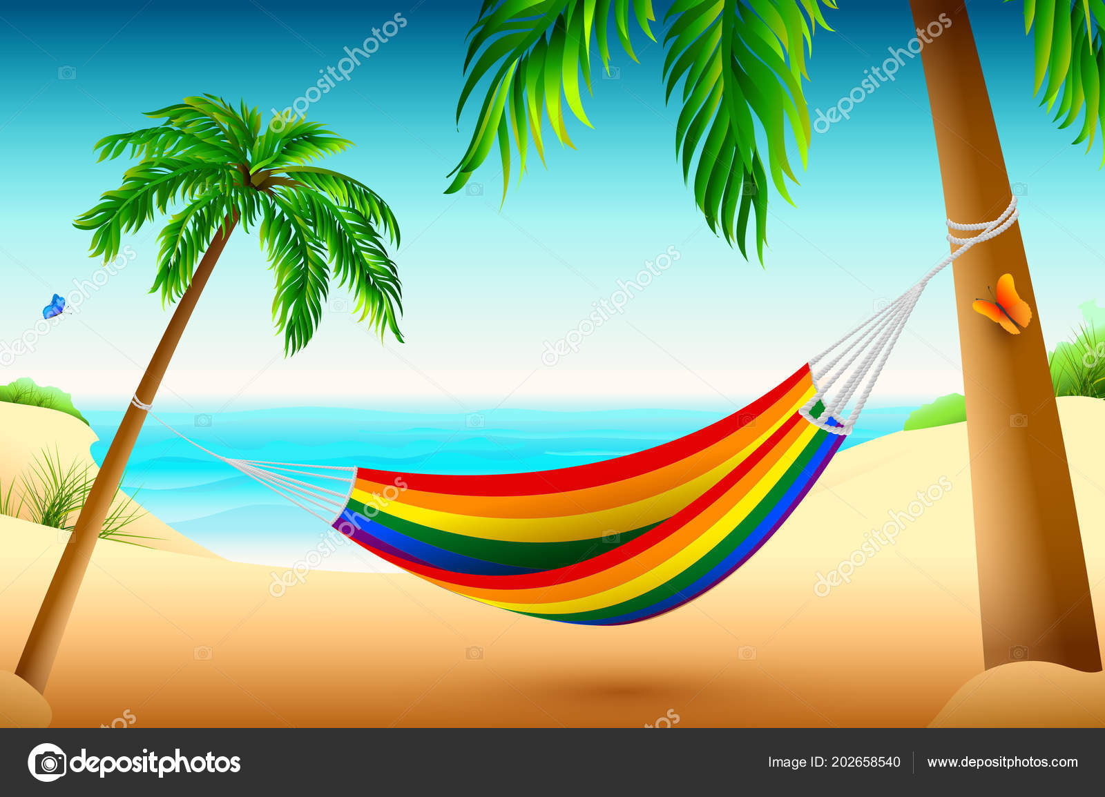 Cartoon Beach With Palm Trees / Aerial views of the dream beach with